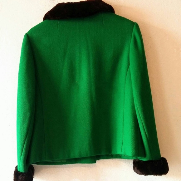 Vintage Bright Kelly Green Cropped Wool Coat - Kreeger's medium m 6 8 wool knit - Picture 11 of 13